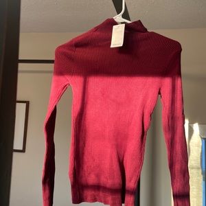 Maroon Ribbed Mock neck Sweater